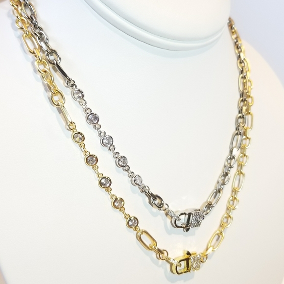 Trendy Lock Clasp Diamond Pave CZ Chain Necklace - Picture 3 of 12